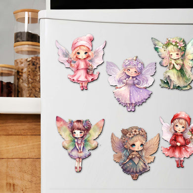 Colorful Fairies Decorative Eco Wood Magnets Set of 6 by G. Debrekht - Love Family Decor - 8090006G-S6