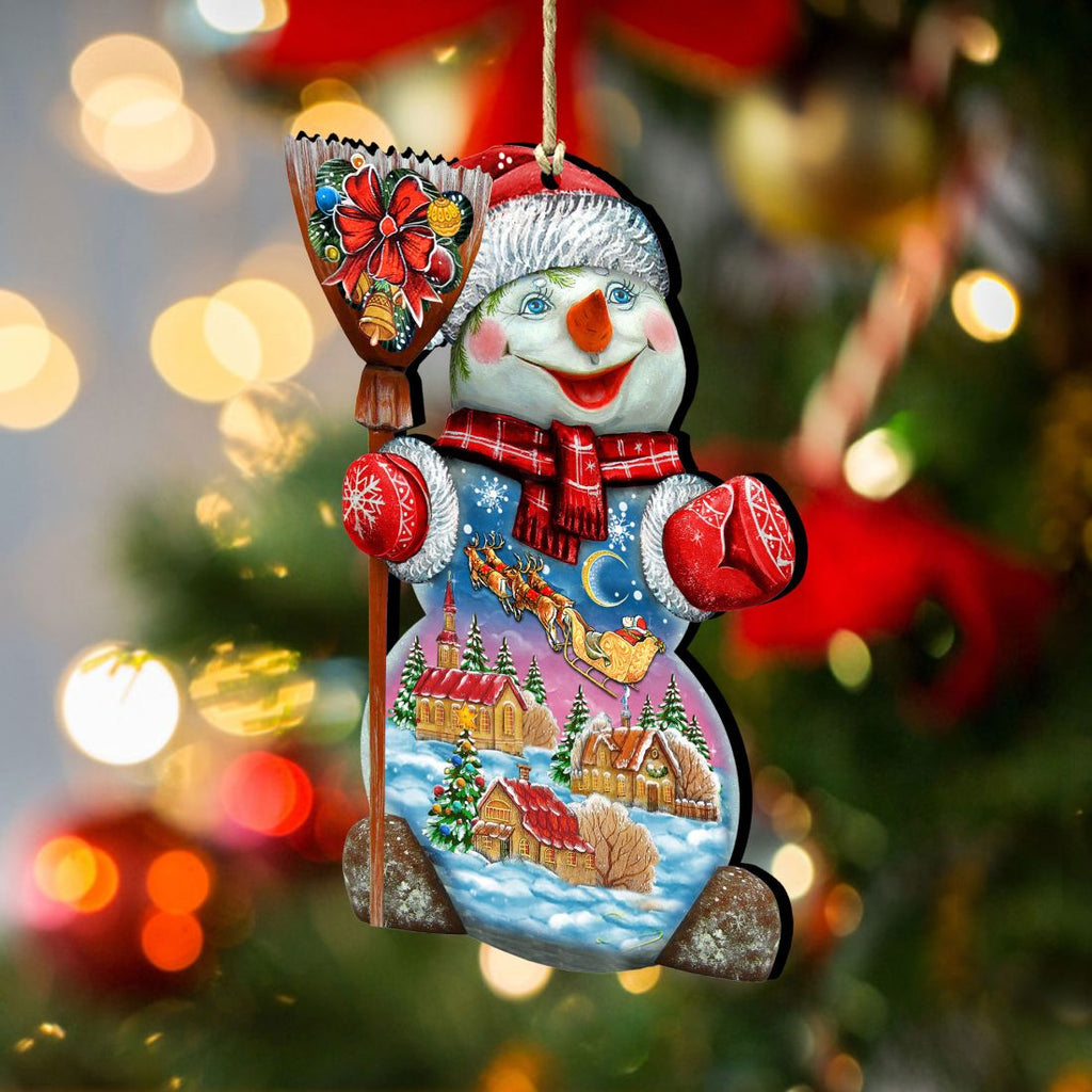 Santa in the Night Sky Wooden Ornaments by G. DeBrekht - Christmas Santa Snowman Decor - 818158