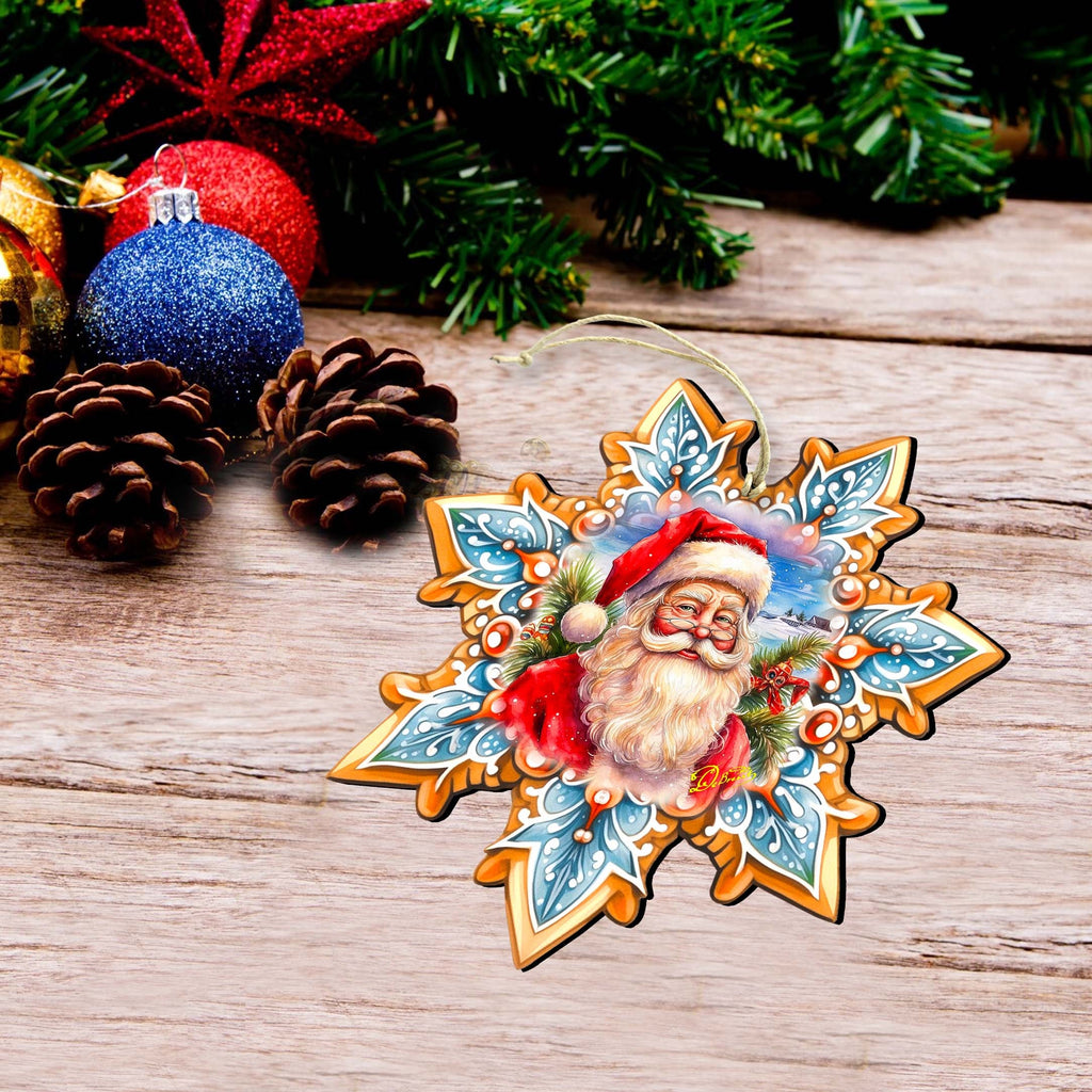 Santa's Smile Snowflake Eco Wood Ornaments Set of 3 by G. Debrekht - Christmas Decor - 8090148-S3