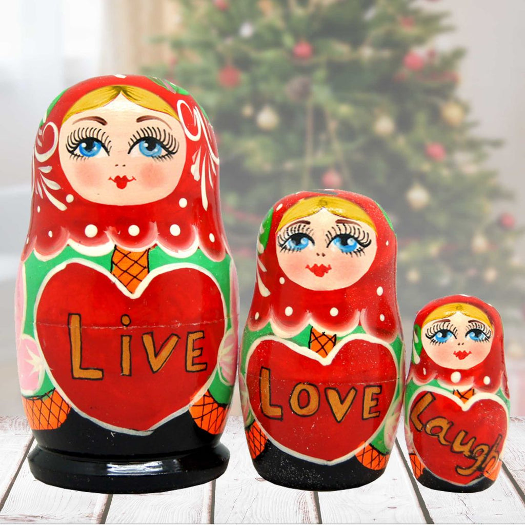 Live Love Laugh Matreshka Nesting Hand-Painted Doll Set of 3 by G. DeBrekht - Love Family Kids Decor - 14709
