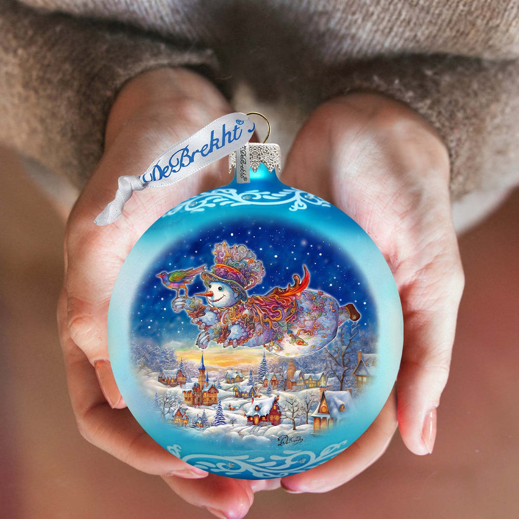 Winter Skies Adventure Ball Glass Ornament by G. Debrekht - Christmas Santa Snowman Decor - 73380