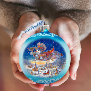 Winter Skies Adventure Ball Glass Ornament by G. Debrekht - Christmas Santa Snowman Decor - 73380