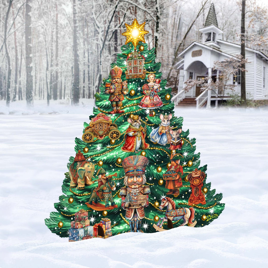 Nutcracker-Themed Christmas Tree Outdoor Indoor Decor Wooden Christmas Decoration by G. Debrekht Christmas Decor - 8191501F