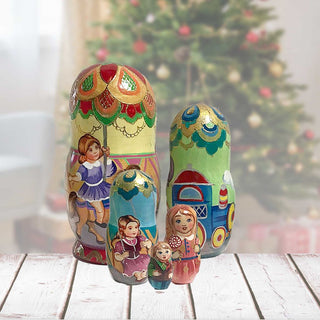 Carousel Ride Matreshka Nesting Hand-Painted Doll Set of 5 by G. DeBrekht - Christmas Decor - 1300914