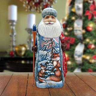 Fox Family Santa Wilderness Hand-Painted WOODCARVED Figurine by G. DeBrekht - Wildlife Holiday Decor - 821827