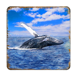 Whale Coastal Wooden Cork Coasters Gift Set of 4 by Nature Wonders - Coastal Sea-Life Decor - 95257C-S4