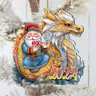 Santa with Dragon Wooden Ornaments by G. Debrekht Christmas Decor - 8611088-24
