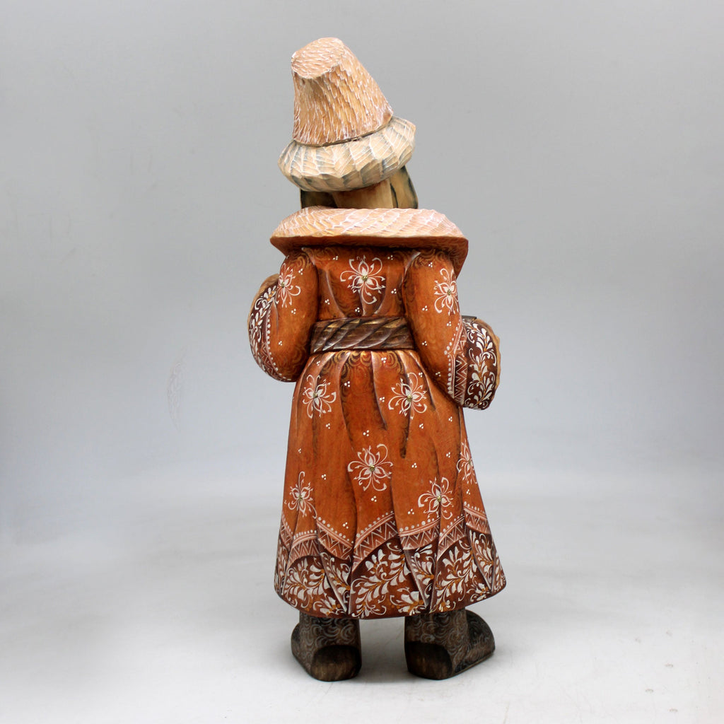 One-of-a-Kind Man with Garmoshka WOODCARVED Figurine 12x5x35 by G. Debrekht - Unique Hand-carved and Hand-Painted Collectible