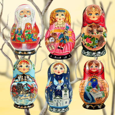Nested Dolls Clip-On Eco Wood Decorative Ornaments Set of 6 by G. Debrekht - Christmas Decor - 8090130C-S6