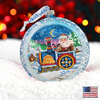 Santa Express Glass Ornament by G. DeBrekht - Christmas Santa Snowman Decor - 744-040