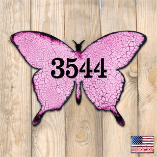 Butterfly Wooden Custom House Number Sign - Easter Spring Decor - Handcrafted Wooden Address Sign - MA98413
