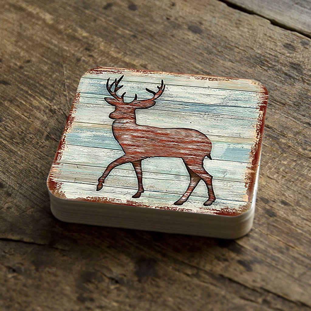 Deer Wooden Cork Coasters Gift Set of 4 by Nature Wonders - Nature Wildlife Decor - 8198211-9C-S4