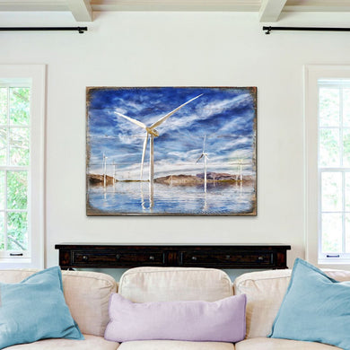 Wind Turbines Wood Wooden Coastal Wall Art by Nature Wonders - Coastal Sea-Life Decor - 95234B