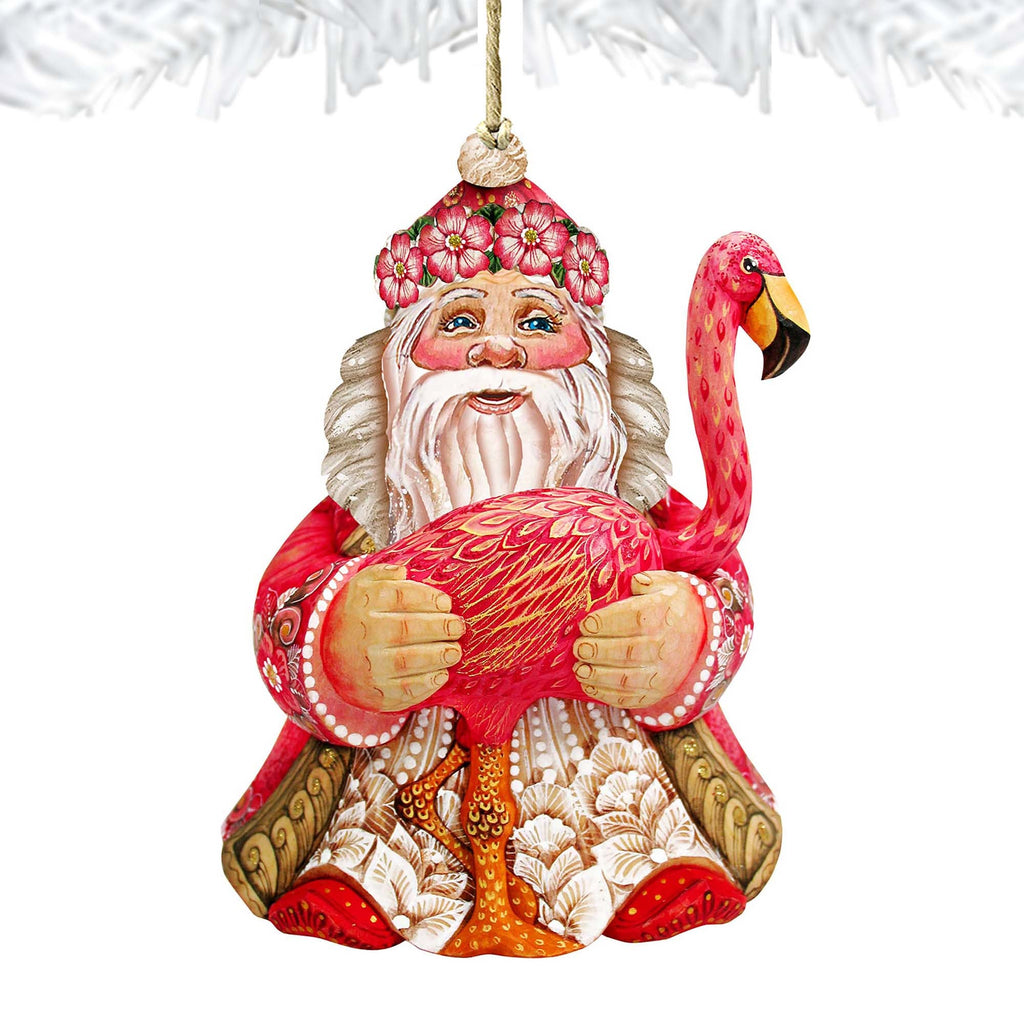 Flamingo Santa Christmas Wooden Ornaments by G. DeBrekht - Christmas Santa Snowman Decor - 8117835