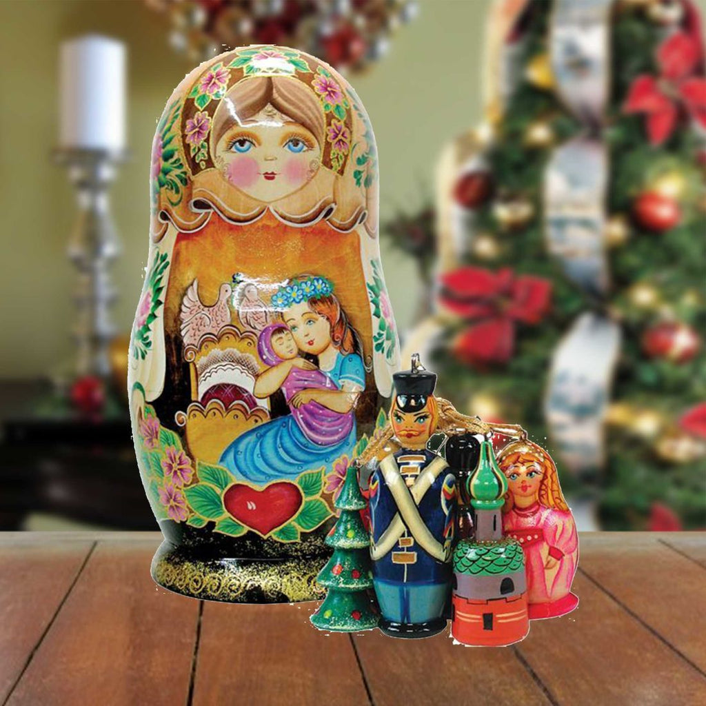 Mother Love Nesting Hand-Painted Doll with Set of Wooden Ornaments by G. DeBrekht - Christmas Decor - 130731