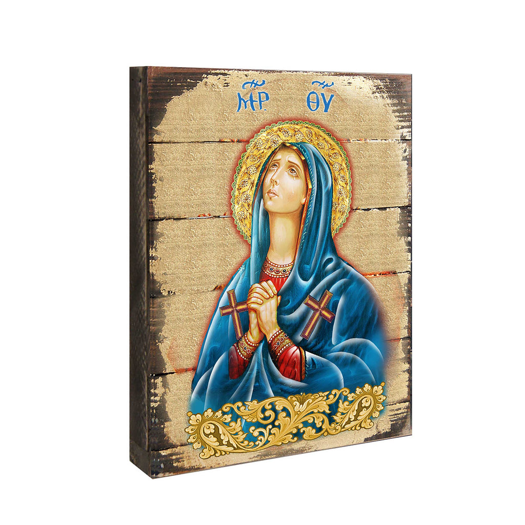 Mother of God Wooden Gold Plated Religious Christian Sacred Icon - Inspirational Icon Decor - 85014
