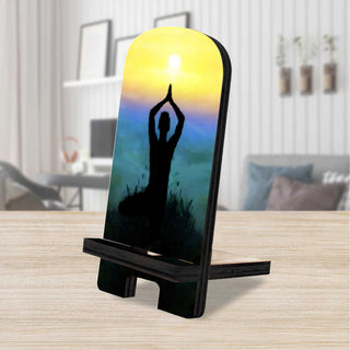 Sunset Yoga Cell Phone Stand Inspirational Decor Wood Mobile Tablet Holder Charging Station Organizer - 892045
