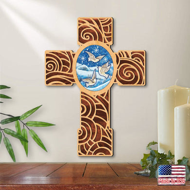 Wooden Cross of Peace Dove Modern Wooden Cross by Museum Icons - Easter Spring Decor - 88292