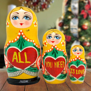 All You Need is Love Matreshka Nesting Hand-Painted Doll Set of 3 by G. DeBrekht - Love Family Kids Decor - 14710