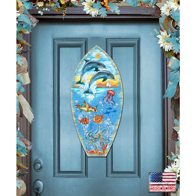 Sea Creatures Surfing Board Door Decor by G. DeBrekht - Coastal Holiday Decor - 8198522-3H