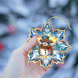 Snowman Blue Snowflake Wooden Ornaments by G. Debrekht - Christmas Santa Snowman Decor - 8688427
