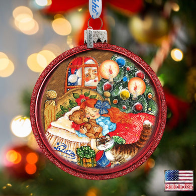 Christmas Night Glass Ornament by G. DeBrekht - Christmas Santa Snowman Decor - 764-016