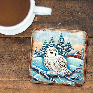 Owl Wooden Cork Coasters Gift Set of 4 by Nature Wonders - Nature Wildlife Decor - 95213C-S4
