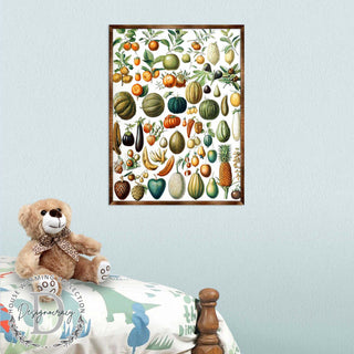 Fruit Montessori Wooden Poster - Kids Educational Poster - Homeschool I Classroom Decor - Aesthetic - 310224