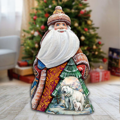 Polar Bear with Cub Santa Hand-Painted WOODCARVED Figurine by G. DeBrekht - Christmas Santa Snowman Decor - 8208016
