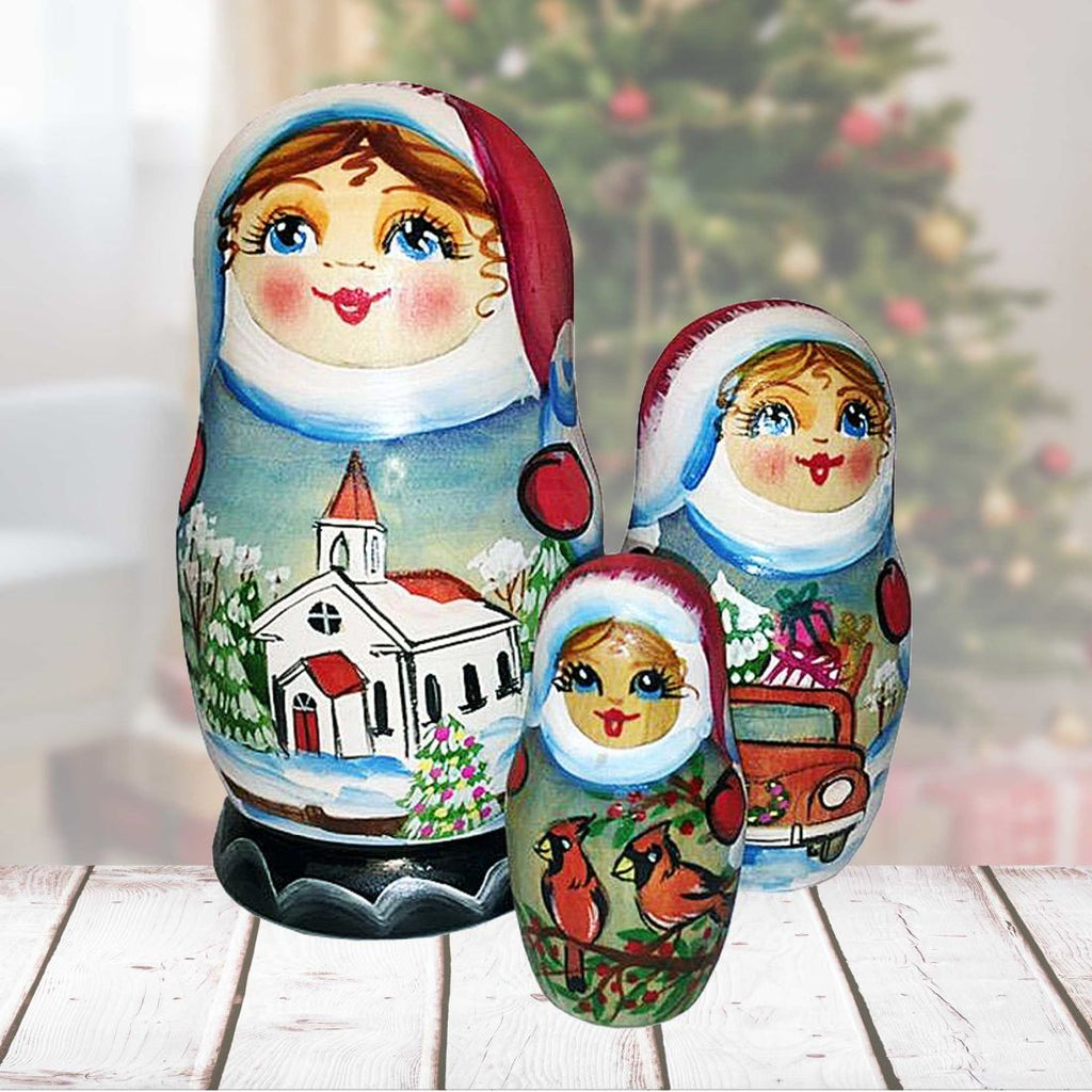 Showgirl Cathedral Matreshka Nesting Hand-Painted Doll Set of 3 by G. DeBrekht - Christmas Decor - 14734