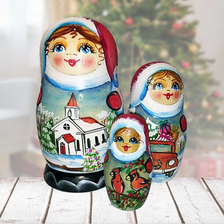 Showgirl Cathedral Matreshka Nesting Hand-Painted Doll Set of 3 by G. DeBrekht - Christmas Decor - 14734