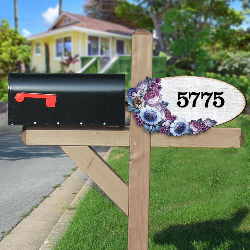 Floral Boquete Wooden Personalized House Number Sign by G. Debrekht - Love Family Kids Decor - Handcrafted Wooden Handcrafted Wooden Address Sign - MA8185311