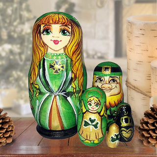 Irish Princess Matreshka Nesting Hand-Painted Dolls Set of 5 by G. DeBrekht - Celtic Decor - 140077