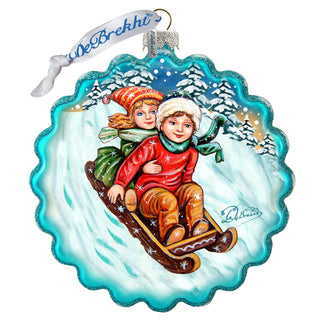 Kids Happy Sledging Wreath Glass Ornament by G. DeBrekht - Christmas Decor - 759-045