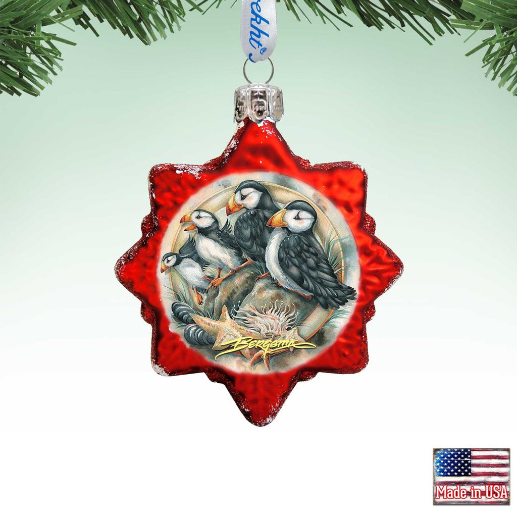 Send in the Clowns Puffins Mercury Glass Ornament by J. Bergsma - Wildlife Holiday Decor - 7783848-JB