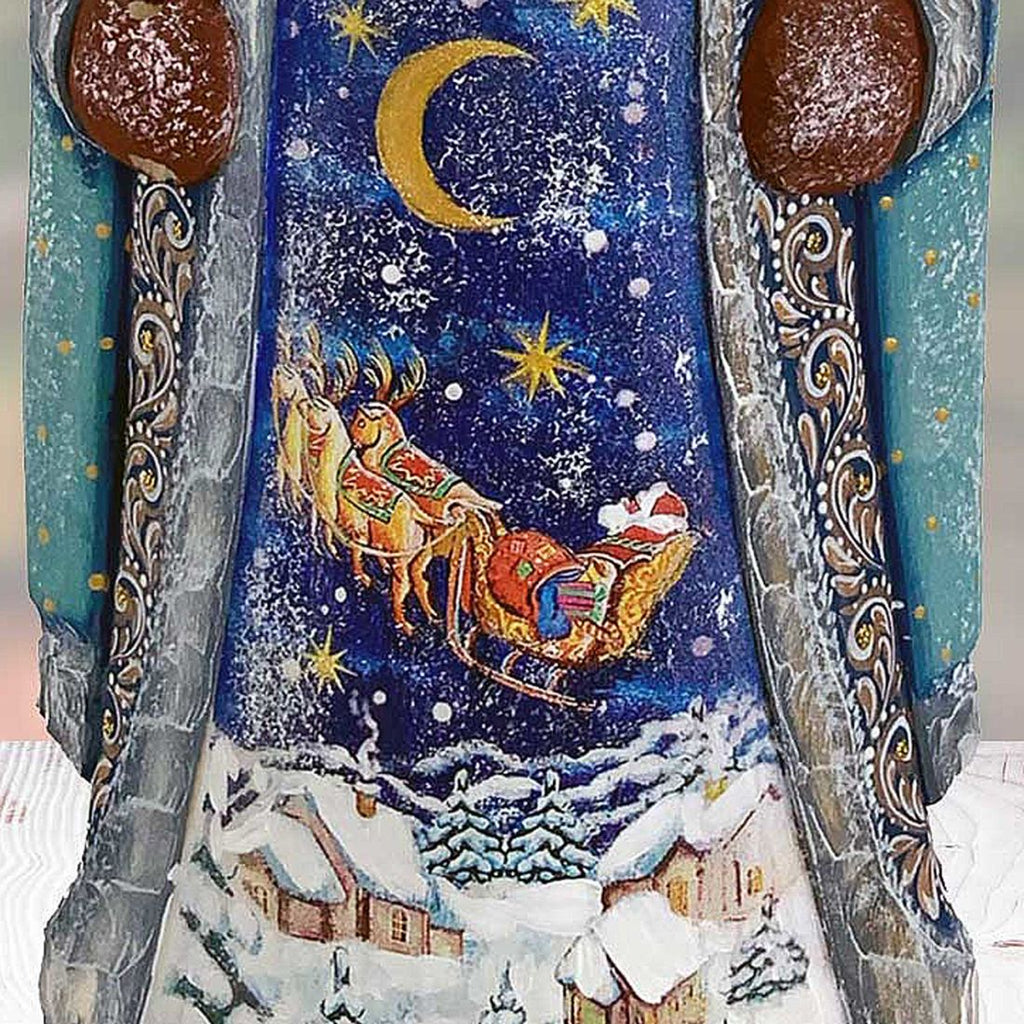 Sledding in the Night Skies Santa Hand-Painted WOODCARVED Figurine by G. DeBrekht - Christmas Decor - 8202011