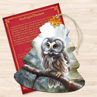 Alaskan Boreal Owl Tree Wooden Ornaments by G.Debrekht - Wildlife Holiday Decor - 870003
