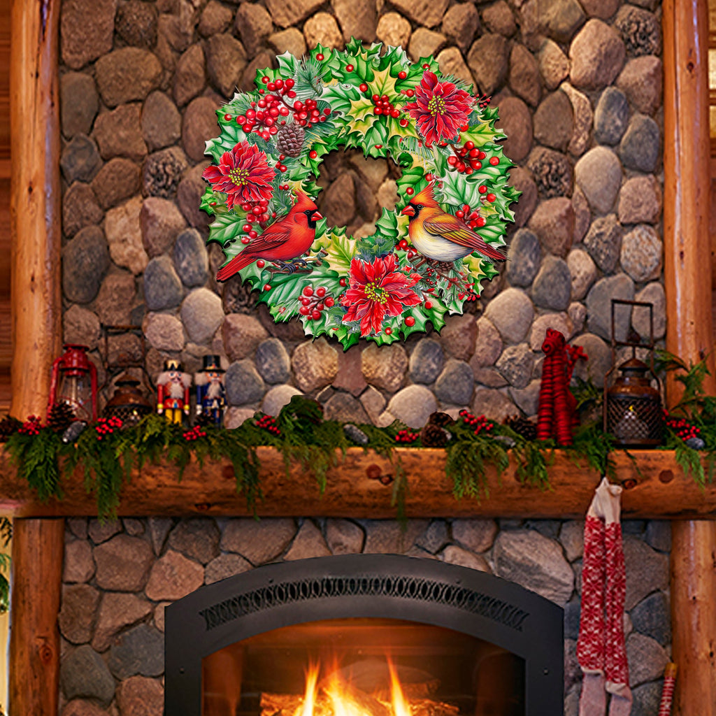 Holiday Cardinal Garland Wreath Holiday Door Decor by G. Debrekht - Christmas Decor - 8611070H