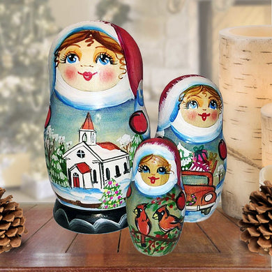 Showgirl Cathedral Matreshka Nesting Hand-Painted Doll Set of 3 by G. DeBrekht - Christmas Decor - 14734