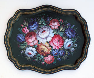 One-of-a-Kind Authentic Zhostovo Metal Tray Hand-Painted by Tatiana Sholohova 18 x 15 Functional Kitchenware Table and Unique Wall Decor