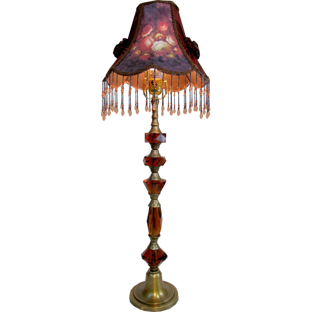 Burgundy Flower Bouquet Chandelier - Handmade Silk Tapestry with Tassels and Hand-Embroidery 10 Diameter x 8 Height by G. Debrekht - Unique Handcrafted Light Home Decor in Burgundy