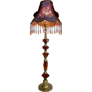 Burgundy Flower Bouquet Chandelier - Handmade Silk Tapestry with Tassels and Hand-Embroidery 10 Diameter x 8 Height by G. Debrekht - Unique Handcrafted Light Home Decor in Burgundy