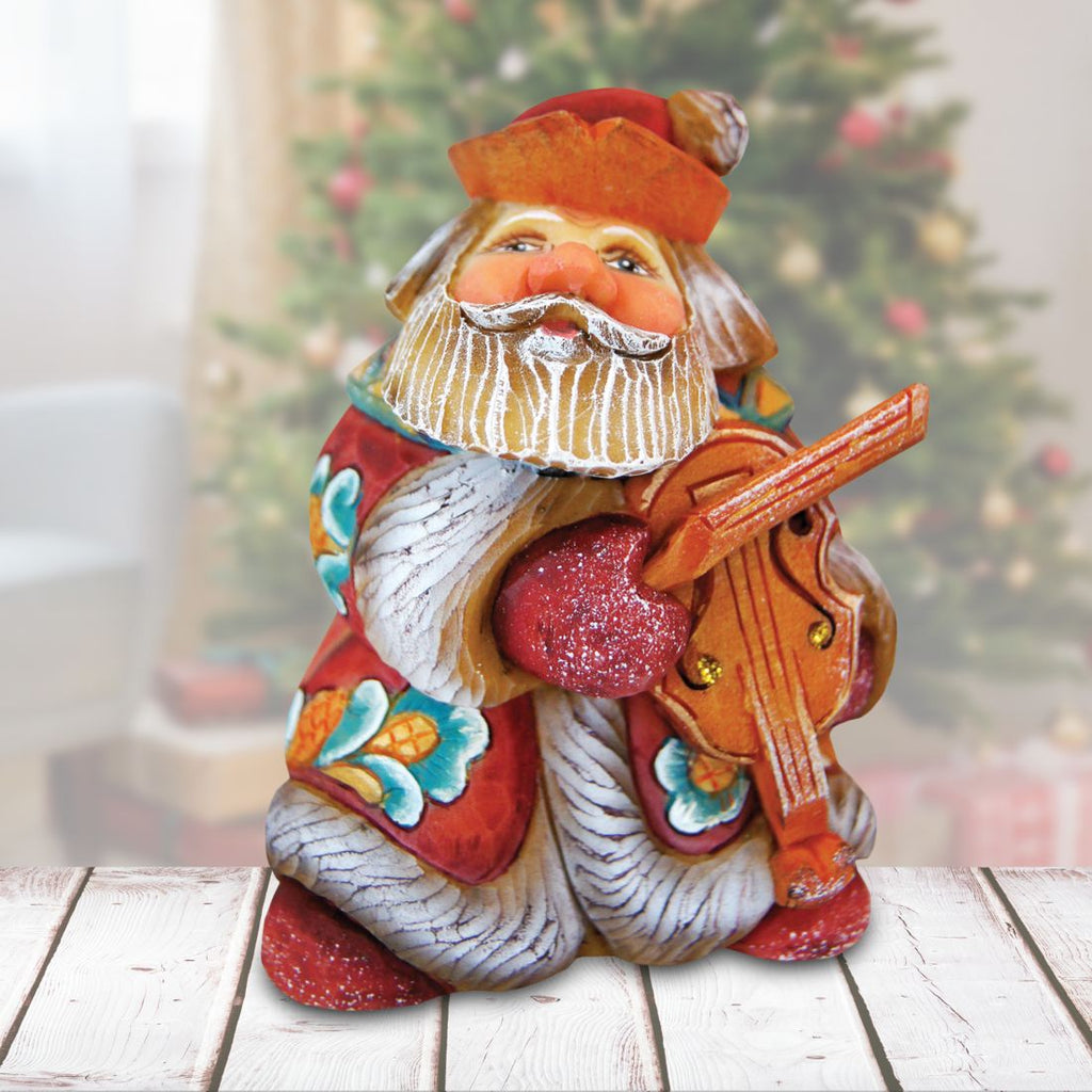 Mini Violin Santa Handcrafted Christmas Figurine - G. DeBrekht - Christmas Santa Snowman Decor - 517638