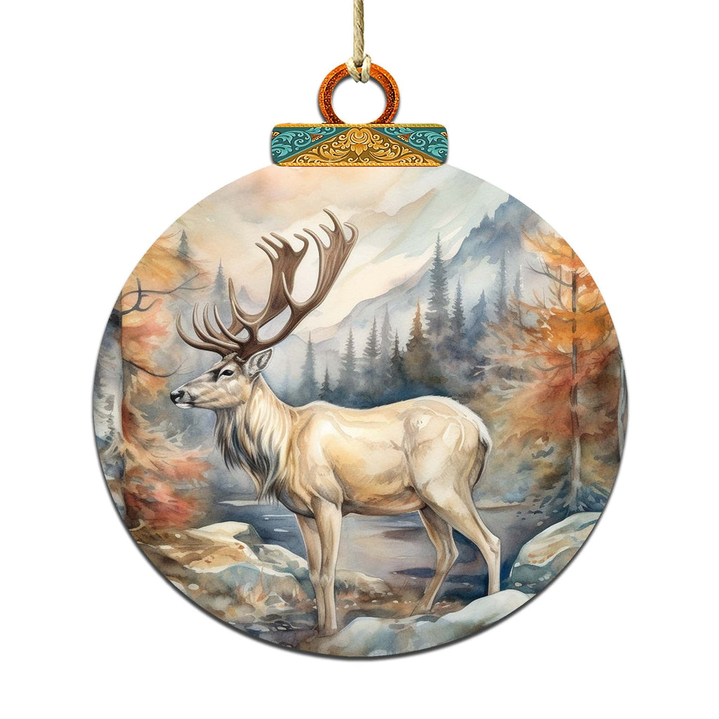 Elk in Alaskan Heights Wooden Ornaments by G.Debrekht - Wildlife Holiday Decor - 870056