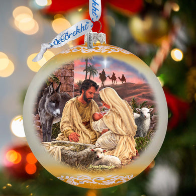 A Miracle Is Born in Gold Lg Glass Ornament by D. Gelsinger - Nativity Holiday Decor - 73952G