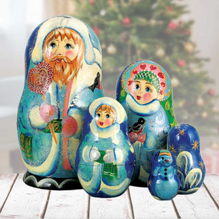 Santa Candy Cane Matreshka Nesting Hand-Painted Doll Set of 5 by G. DeBrekht - Christmas Santa Snowman Decor - 110073