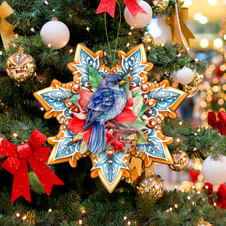 Blue Bird Snowflake Large Wooden Ornament by G. Debrekht - Nature Wildlife Decor - 8688410M