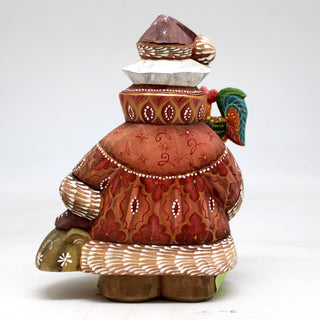 One-of-a-Kind - Santa with Rooster WOODCARVED Figurine 5.5x4.5x2.5 by G.DeBrekht - Unique Handcarved and Hand-Painted Collectible