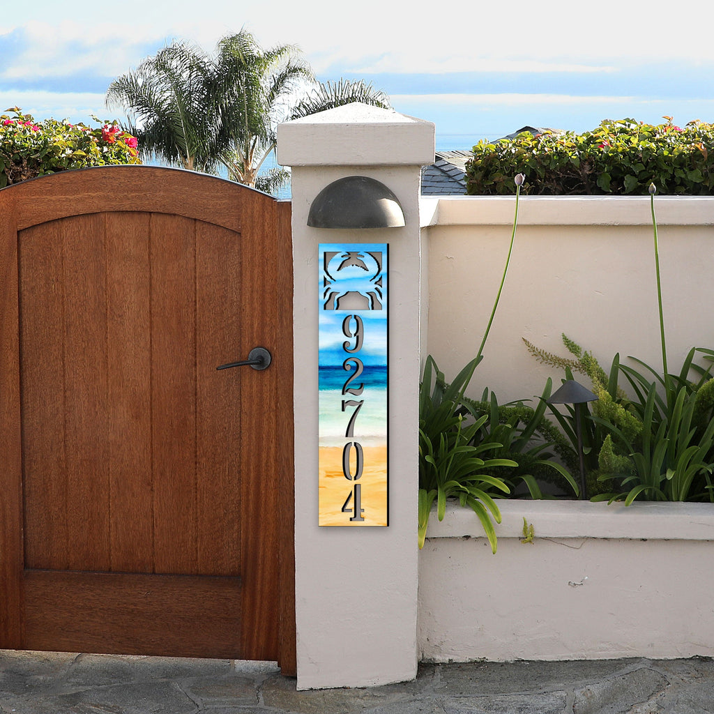 Beach House Numbers - Custom Coastal Door Number Sign - Crab Wooden Cottage Number Plaque - Nautical Home Address Sign MA989809