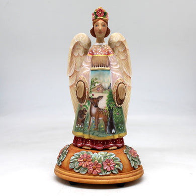 Angel with Animals Musical Figurine- Limited Edition Figurine Reserve by G.DeBrekht 8 x 4.5 x 3.5 Handpainted Collectible Figurine, Unique Decor Made in the USA
